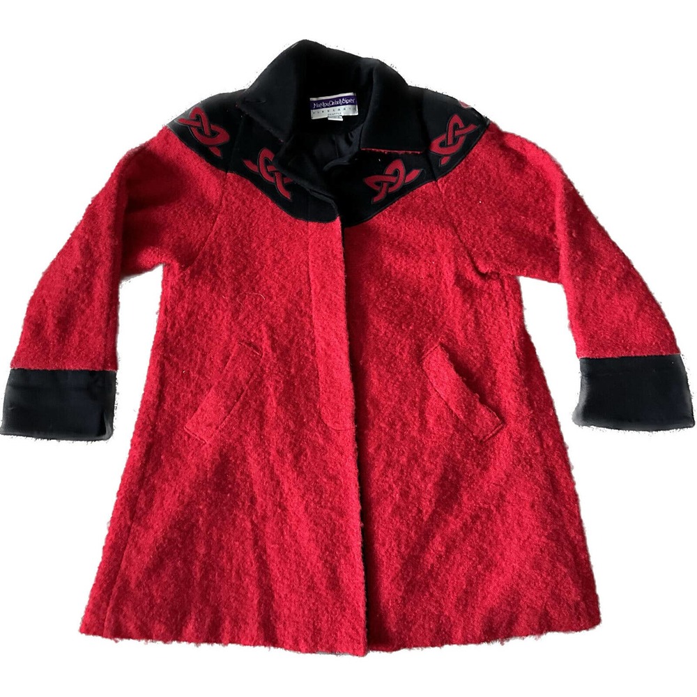 Vintage Marylou Ozbolt Storer Fair Isle Celtic Red Wool Small USA Jacket